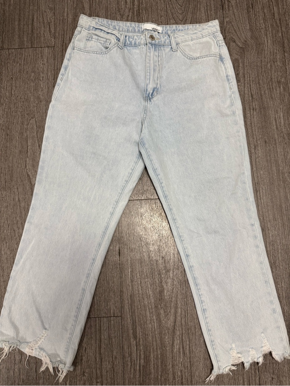 Light Blue High-Rise  Jeans with Frayed Hem